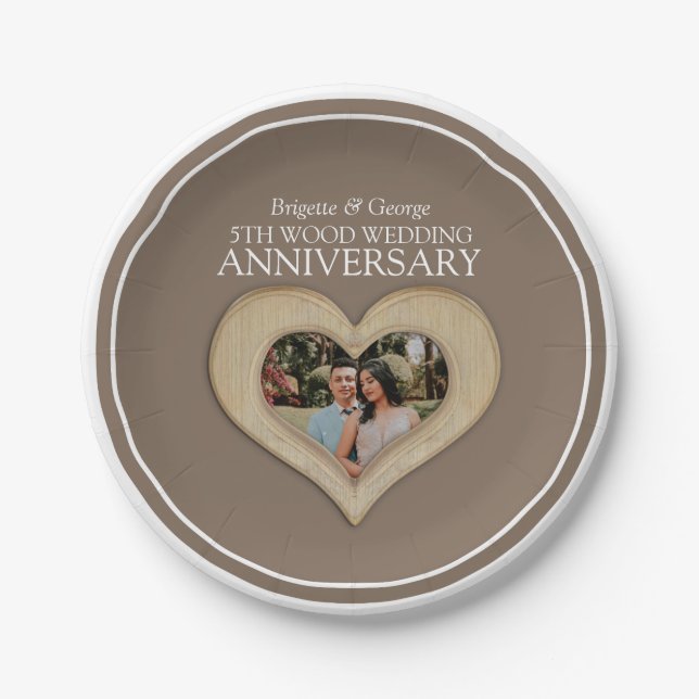 Assiettes En Carton Bois mariage Anniversaire photo plaques de papier  (Devant)