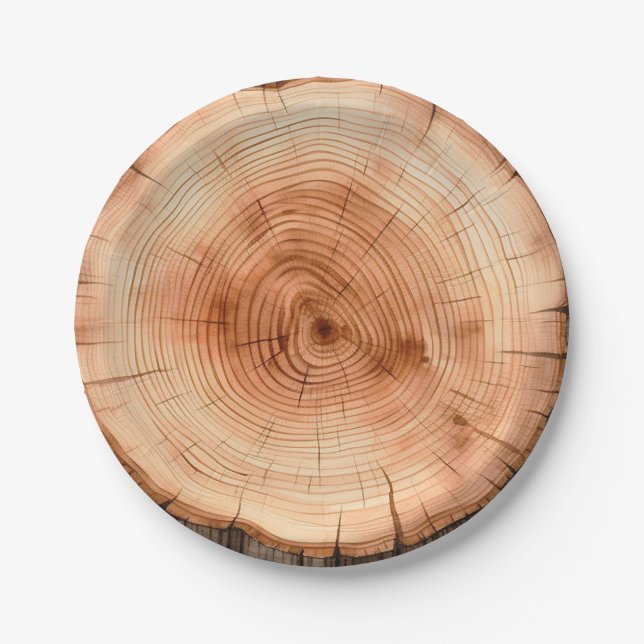 Assiettes En Carton Bois Russe Aquarelle Coupe Arbre Grain (Devant)