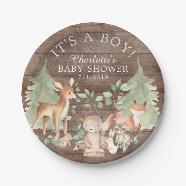 Assiettes En Carton Bois rustique Animaux Baby shower Plaque 7" (Devant)