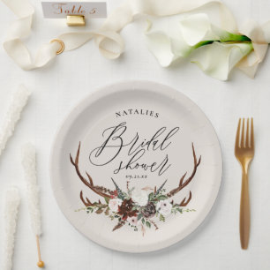 Assiettes En Carton Bois rustique aquarelle fleurie douche nuptiale