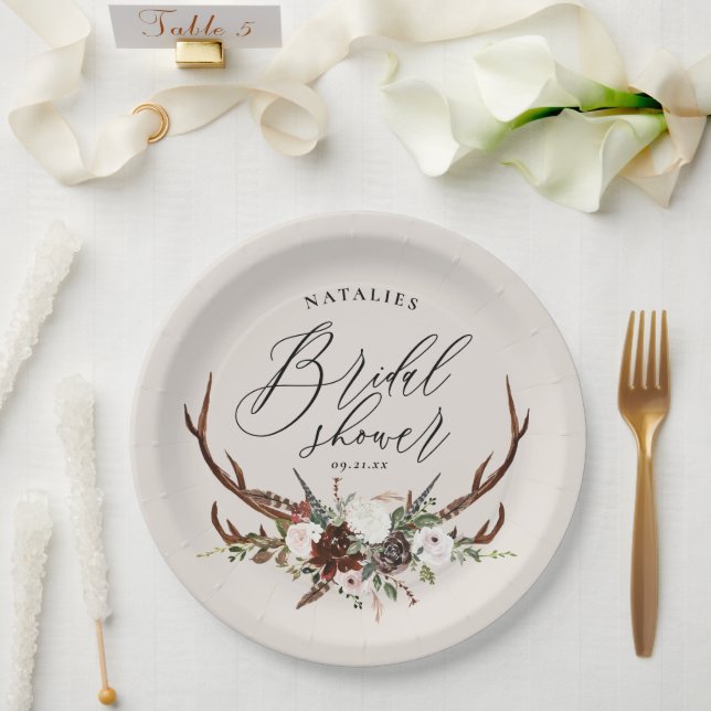 Assiettes En Carton Bois rustique aquarelle fleurie douche nuptiale (Mariage)