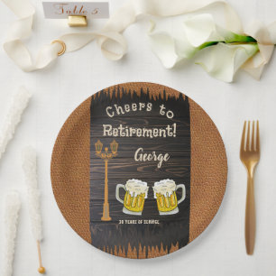 Assiettes En Carton Bois rustique & Bière & Cuir Bonne Retraite