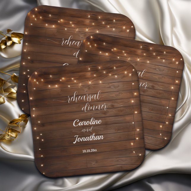 Assiettes En Carton Bois Rustique Chaîne Lumières Dîner De Répétition  (Créateur téléchargé)
