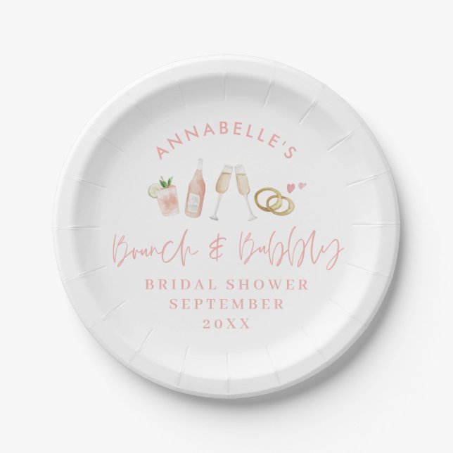 Assiettes En Carton Boissons d'aquarelle brunch et bachelorette mousse (Devant)