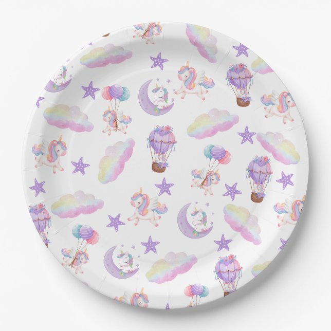 Assiettes En Carton Boîte de soirée magique Unicorn (Devant)