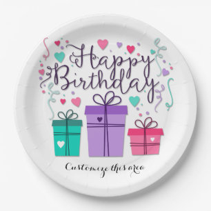 Assiettes En Carton Boîtes-cadeau de joyeux anniversaire sur la