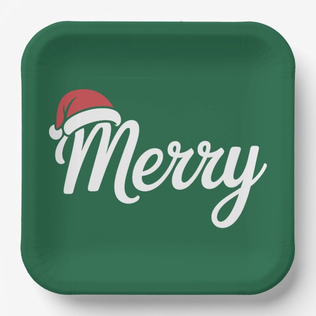 Assiettes En Carton Bold Black Merry Christmas Santa Hat (Recto)