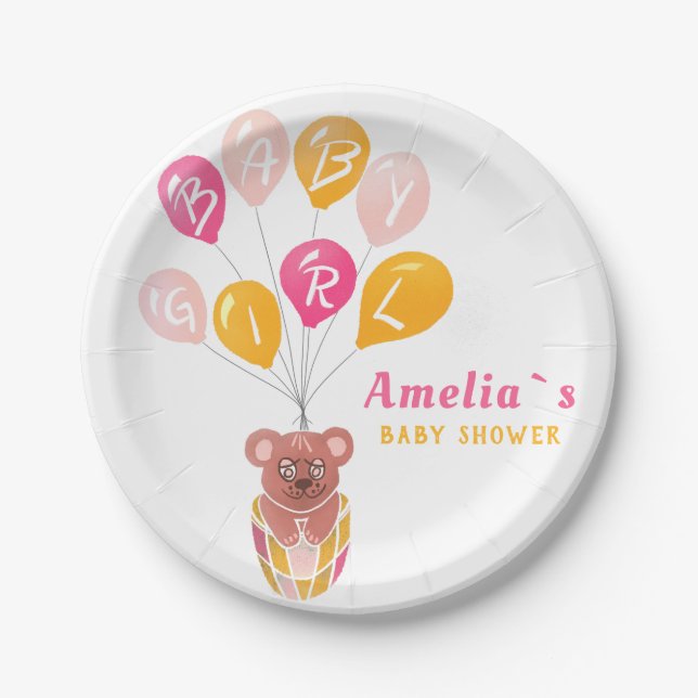 Assiettes En Carton Boloon Bébé Bébé Baby shower fille en peluche mou (Devant)