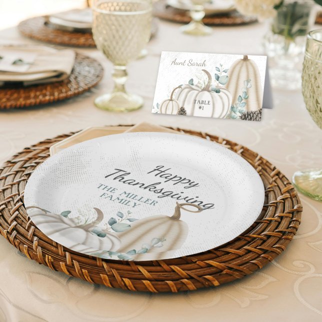Assiettes En Carton Bon thanksgiving agricole Citrouille rustique (Rustic Farmhouse Theme Thanksgiving Fall Dinner Party Paper Plates with Name Personalized Message)