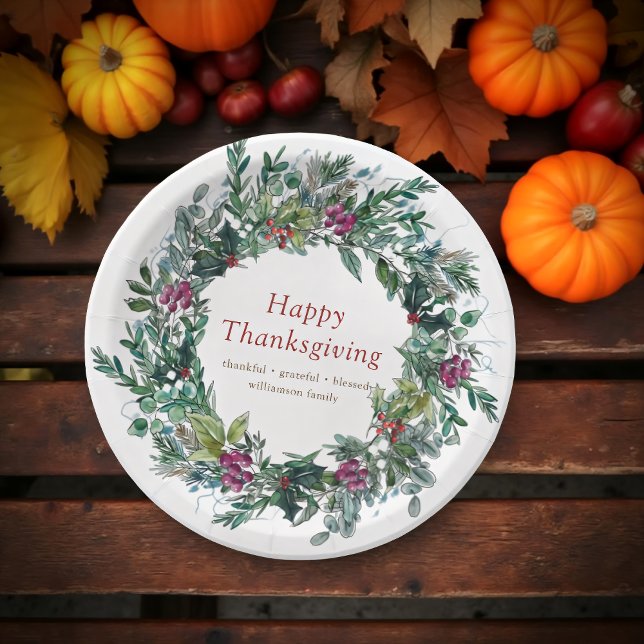 Assiettes En Carton Bon thanksgiving aquarelle couronne d'automne (Créateur téléchargé)