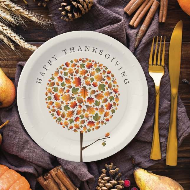 Assiettes En Carton Bon thanksgiving Automne Arbre rond de l'automne ('Happy Thanksgiving' Autumn Fall Round Pop Tree Paper Plates @ fat_fa_tin)