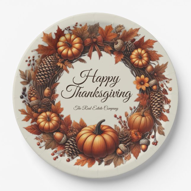 Assiettes En Carton Bon thanksgiving Automne Feuilles Wreath Company (Devant)