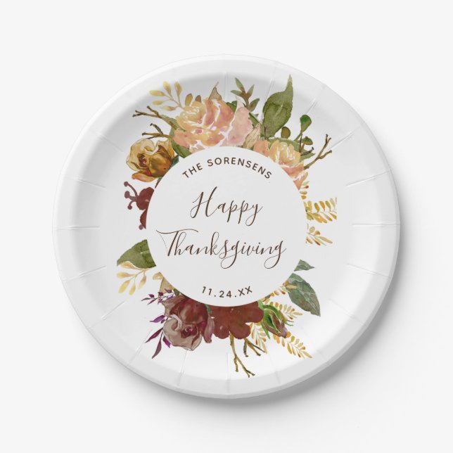 Assiettes En Carton Bon thanksgiving Bouquet d'automne personnalisé (Devant)