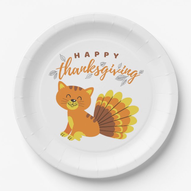Assiettes En Carton Bon thanksgiving Chat Turquie (Devant)