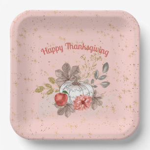 Assiettes En Carton Bon thanksgiving Citrouilles et fleurs roses