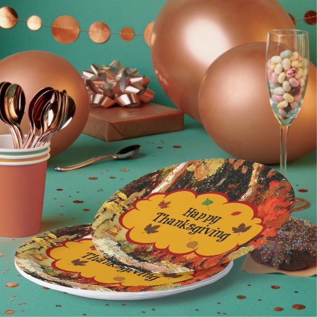Assiettes En Carton "Bon thanksgiving", couleurs de l'automne, (Multi)