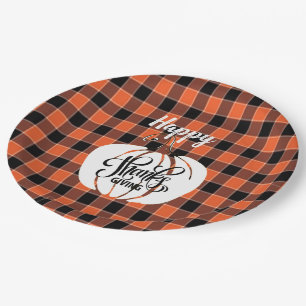 Assiettes En Carton Bon thanksgiving customisé Orange Buffalo Plaid