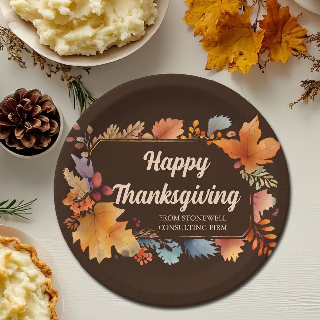 Assiettes En Carton Bon thanksgiving d'entreprise Feuilles Brown (Créateur téléchargé)