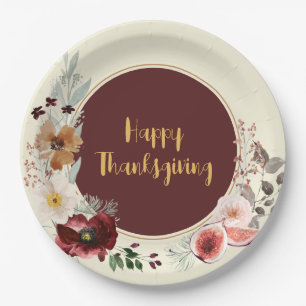 Assiettes En Carton Bon thanksgiving Fleurs et Figues d'automne