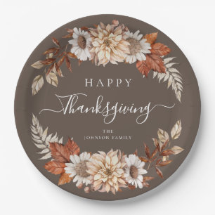 Assiettes En Carton Bon thanksgiving floral à automne Brown rustique