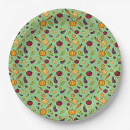 Assiettes En Carton Bon thanksgiving légumes mignons motif vert 