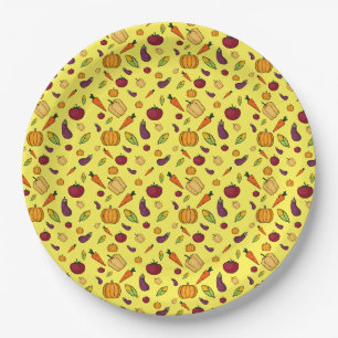Assiettes En Carton Bon thanksgiving légumes motif jaune