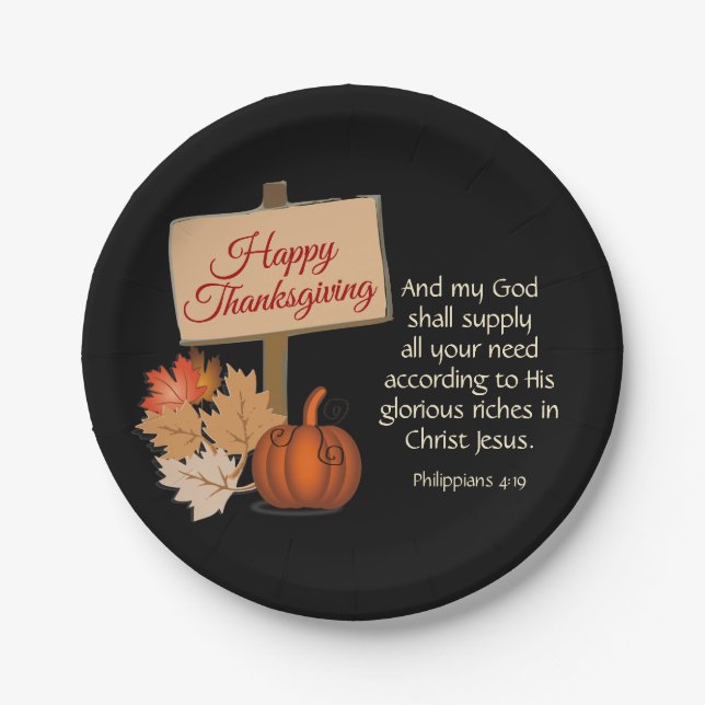 Assiettes En Carton BON THANKSGIVING Mon Dieu Apportera NOIR (Devant)