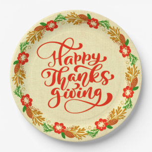 Assiettes En Carton Bon thanksgiving Red Gold Wreath 9"