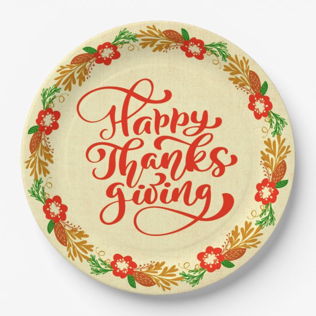 Assiettes En Carton Bon thanksgiving Red Gold Wreath 9" (Devant)