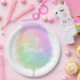 Assiettes En Carton Bonbon de coton parties scintillant arc-en-ciel mi
