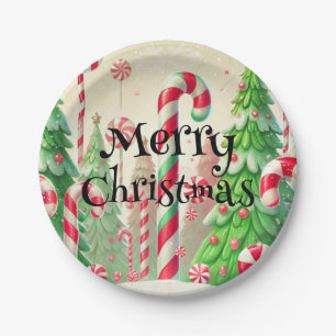 Assiettes En Carton Bonbon Noël Hiver Menthe Poivrée Forêt Christmas