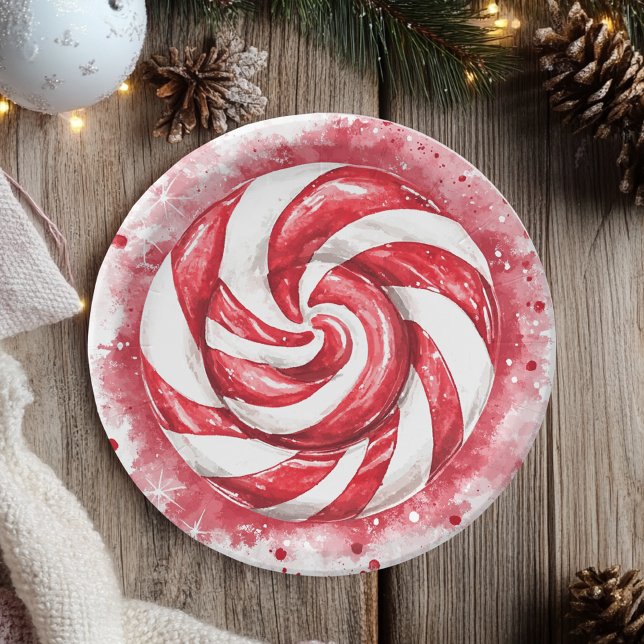Assiettes En Carton Bonbons d'hiver rouge et blanc Anniversaire (Créateur téléchargé)