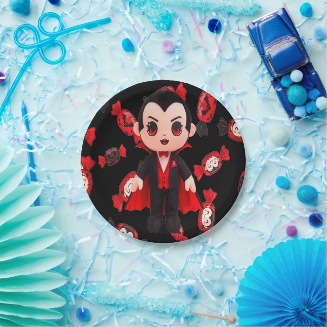 Assiettes En Carton Bonbons et Dracula Cute Éffrayant (Fête)