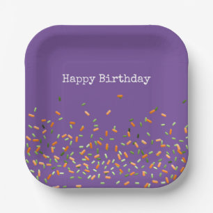 Assiettes En Carton Bonbons Sprinkles Joyeux Anniversaire Orange Vert