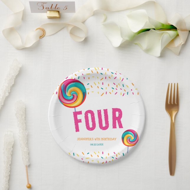 Assiettes En Carton Bonbons sucré doux sucré 4e anniversaire (Mariage)