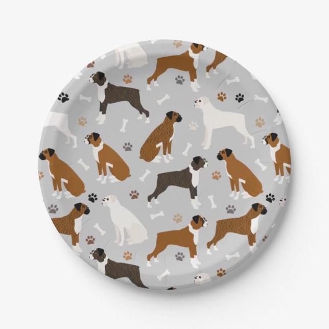 Assiettes En Carton Bones et pattes de chien de boxe (Devant)