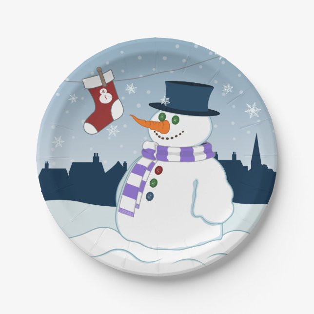 Assiettes En Carton Bonhomme de neige et Noël de bas (Devant)