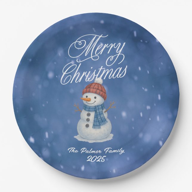 Assiettes En Carton Bonhomme de neige fantaisiste Joyeux Noël (Devant)