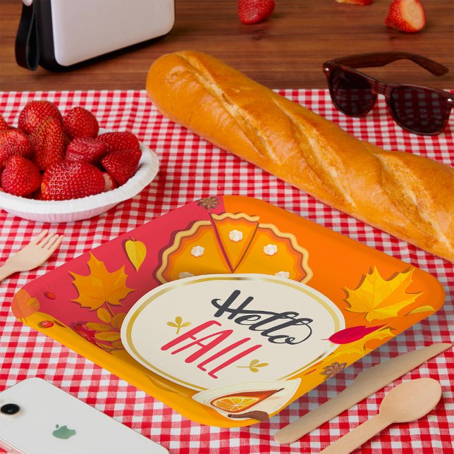 Assiettes En Carton Bonjour automne Feuilles d'automne et Citrouille t (Créateur téléchargé)
