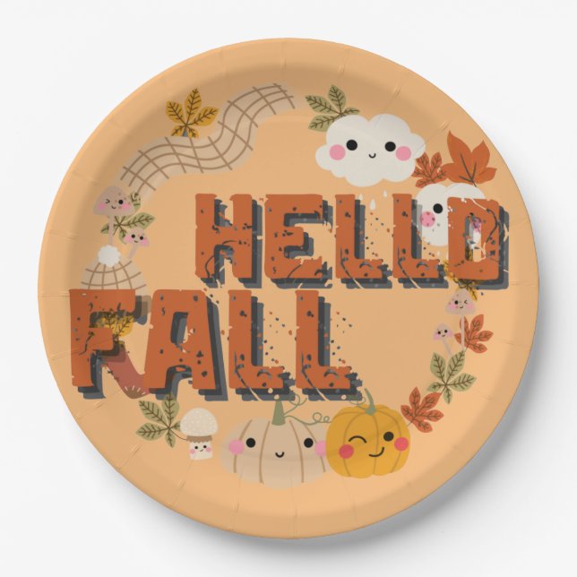 Assiettes En Carton Bonjour Automne Mignonne Nature Automne feuilles C (Devant)