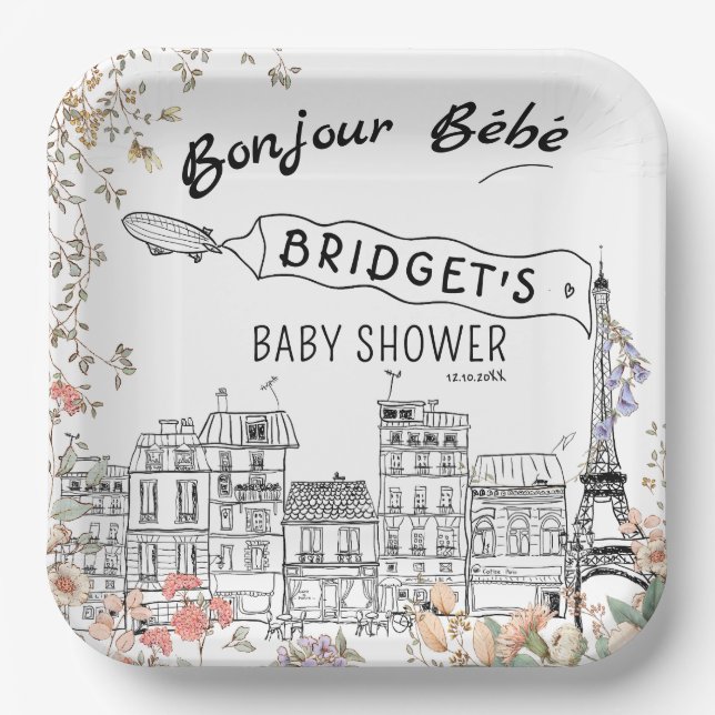 Assiettes En Carton Bonjour Bebe Baby shower neutre du genre (Recto)