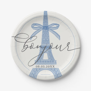 Assiettes En Carton Bonjour Bébé Blue Paris Eiffel Baby shower