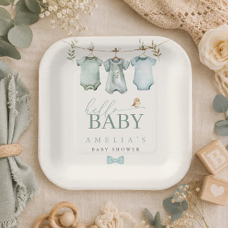 Assiettes En Carton Bonjour Bébé Garçons Bohème Linge de Bébé Shower