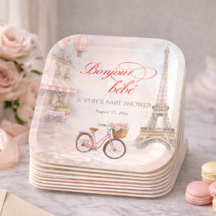 Assiettes En Carton Bonjour Bébé Paris Baby Shower