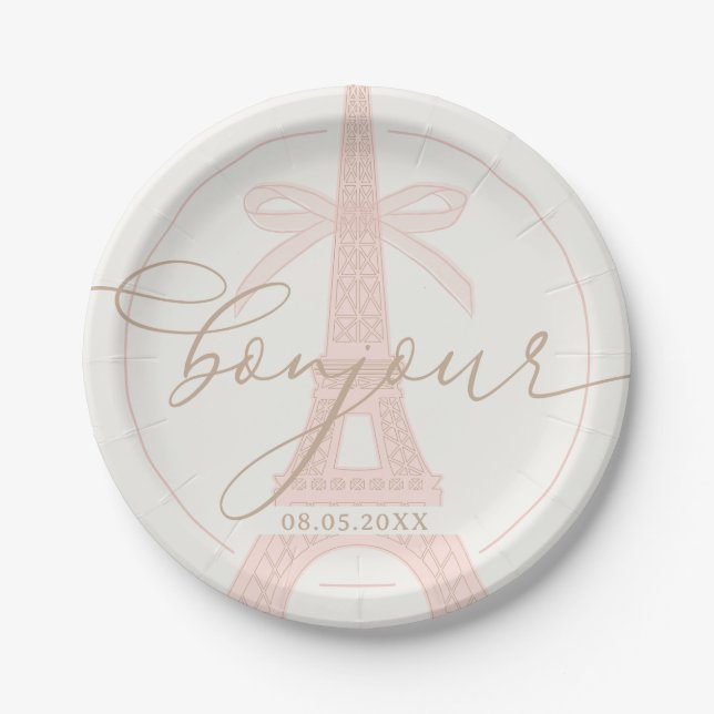 Assiettes En Carton Bonjour Bébé Pink Paris Eiffel Baby Shower (Devant)