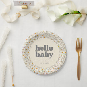 Assiettes En Carton Bonjour Bébé Retro Boho Daisy Custom