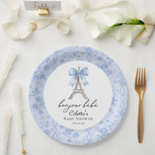 Assiettes En Carton Bonjour Bebe Romantique Bleu Toile Française