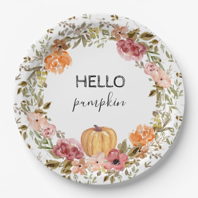 Assiettes En Carton Bonjour Citrouille Plaques de papier automne Fête  (Devant)