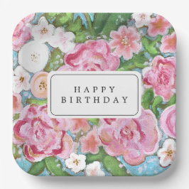 Assiettes En Carton BONJOUR D'ANNIVERSAIRE Rose Floral