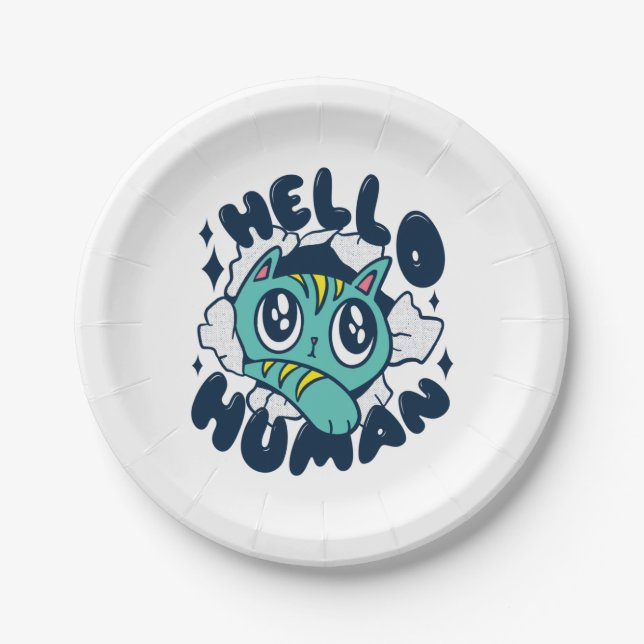 Assiettes En Carton Bonjour homme Cute Cat (Devant)
